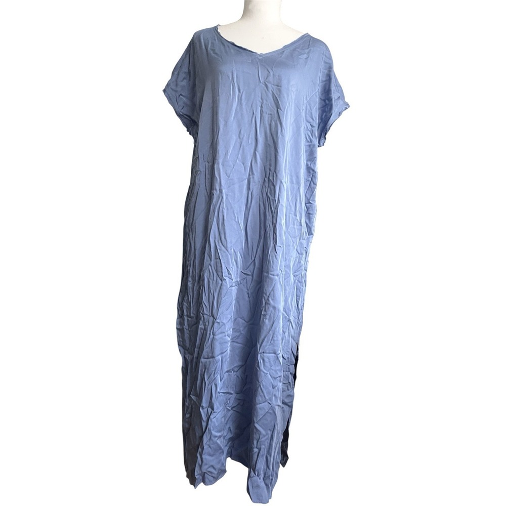 NWT J.Jill Pure Jill Elements Blue Satin 100% Viscose Maxi Dress Sz M Lagenlook - Picture 3 of 10